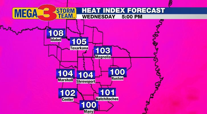 Heat Index Forecast for Wednesday Afternoon